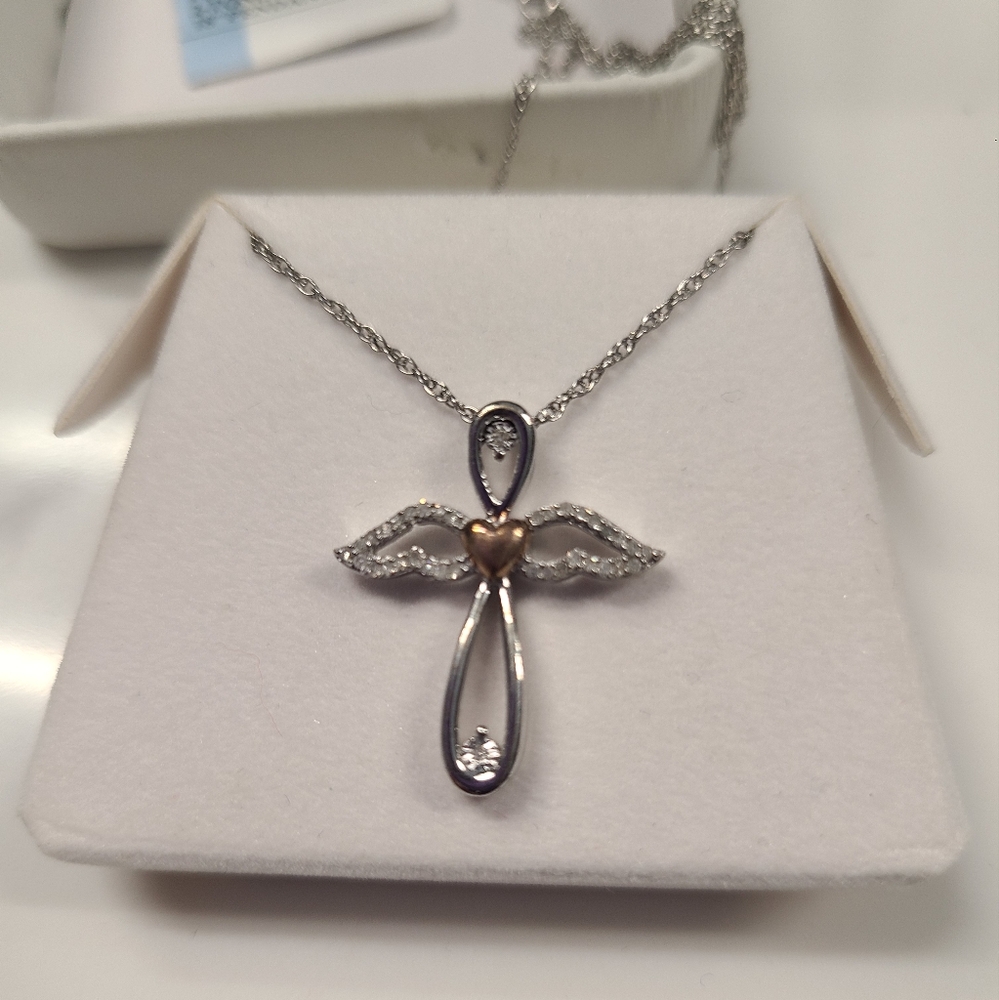 Elegant Silver and Gold Angel Pendant Necklace